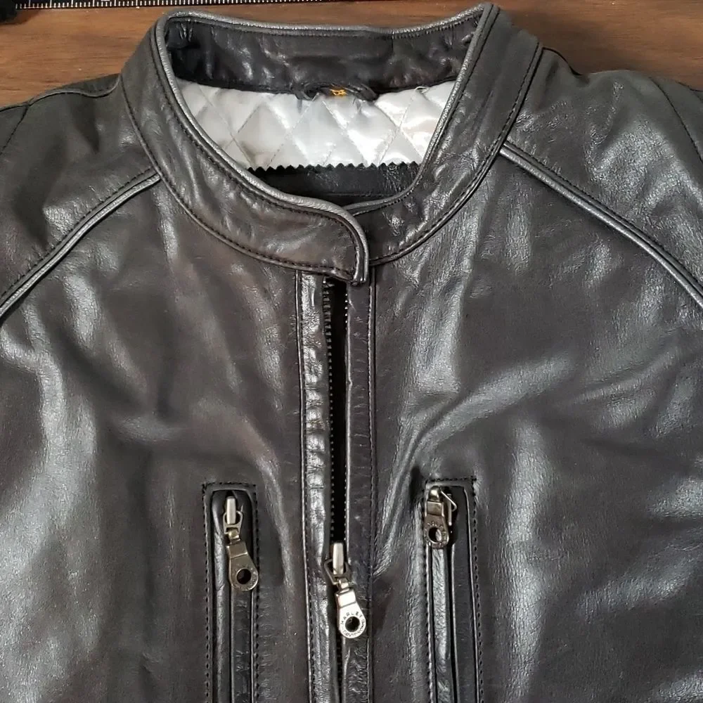 Harley‎ Davidson Women’s Leather Cafe Racer Padded Tribal Design Jacket Medium